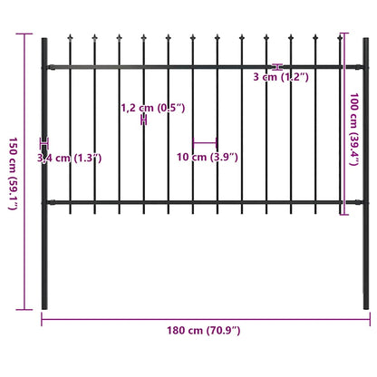 Recinzione da Giardino con Punta a Lancia in Acciaio 181x100 cm Nero