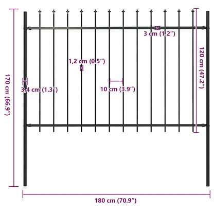 Recinzione da Giardino con Punta a Lancia in Acciaio 181x120 cm Nero