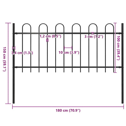 Recinzione da Giardino con Parte Superiore ad Anello in Acciaio 181x100 cm Nero