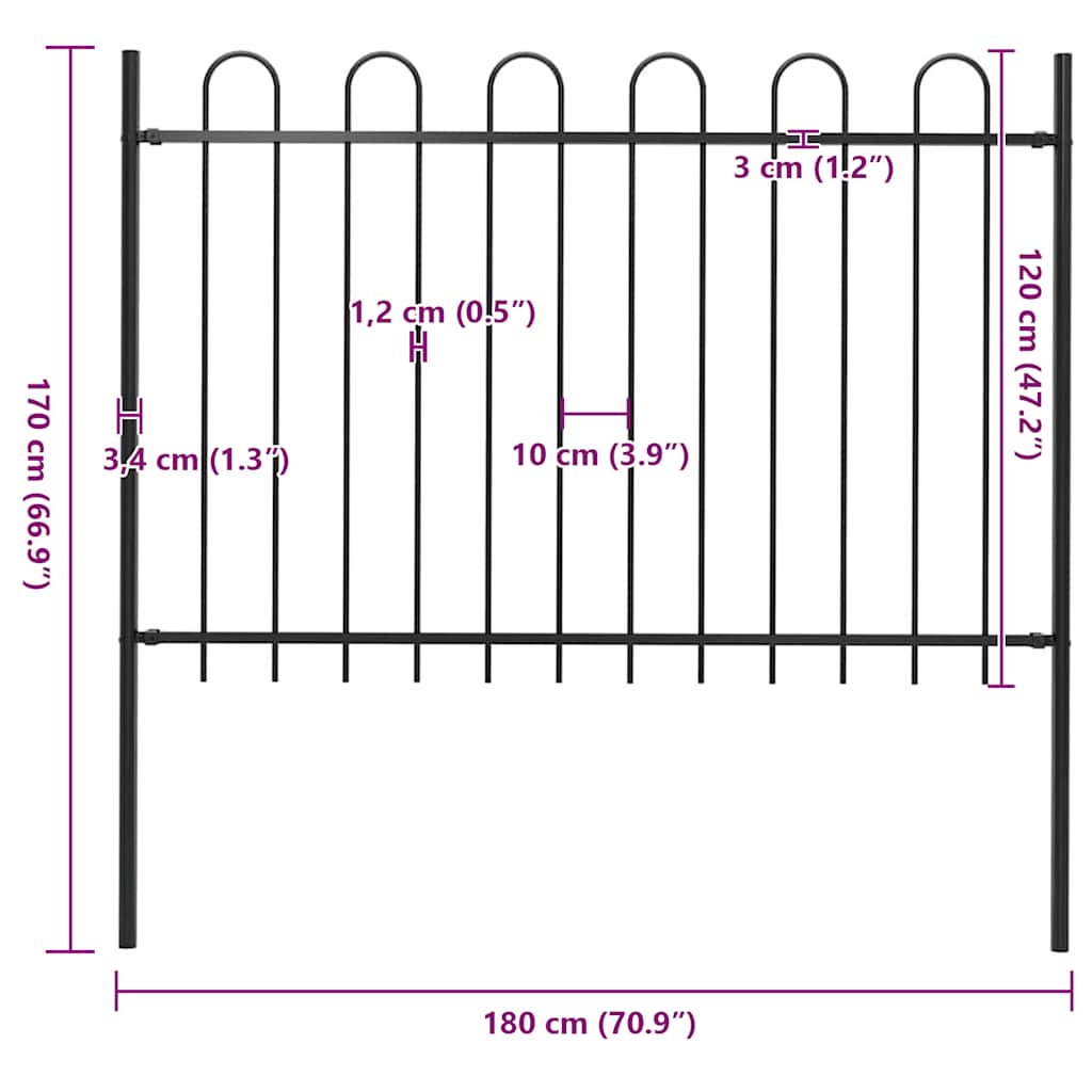 Recinzione da Giardino con Parte Superiore ad Anello in Acciaio 181x120 cm Nero