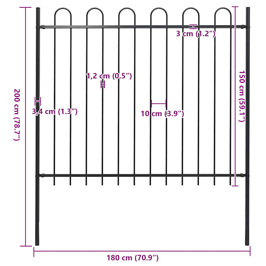 Recinzione da Giardino con Parte Superiore ad Anello in Acciaio 181x150 cm Nero