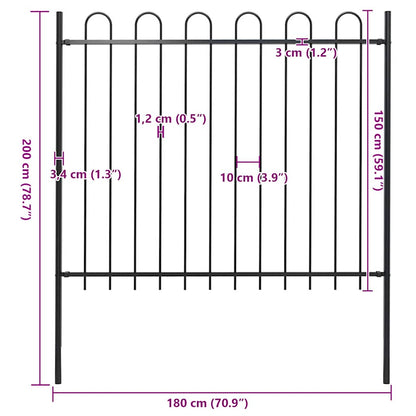 Recinzione da Giardino con Parte Superiore ad Anello in Acciaio 181x150 cm Nero