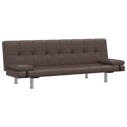 Divano Letto con 2 Cuscini Marrone in Similpelle