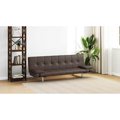 Divano Letto con 2 Cuscini Marrone in Similpelle