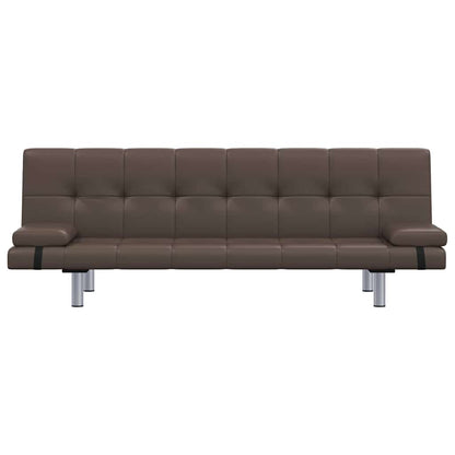 Divano Letto con 2 Cuscini Marrone in Similpelle