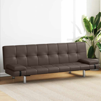 Divano Letto con 2 Cuscini Marrone in Similpelle