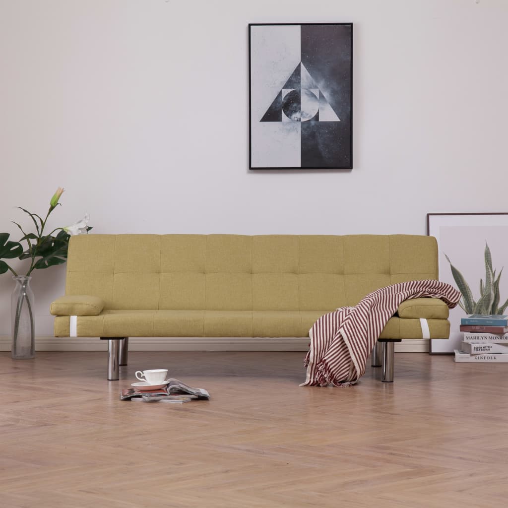 Divano Letto con Due Cuscino in Poliestere Verde