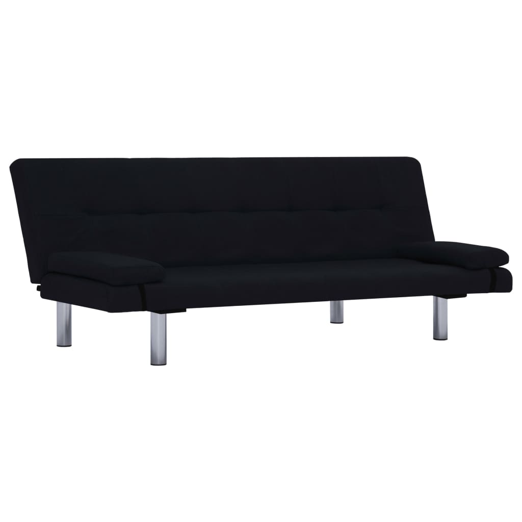 Divano Letto con Due Cuscino in Poliestere Nero