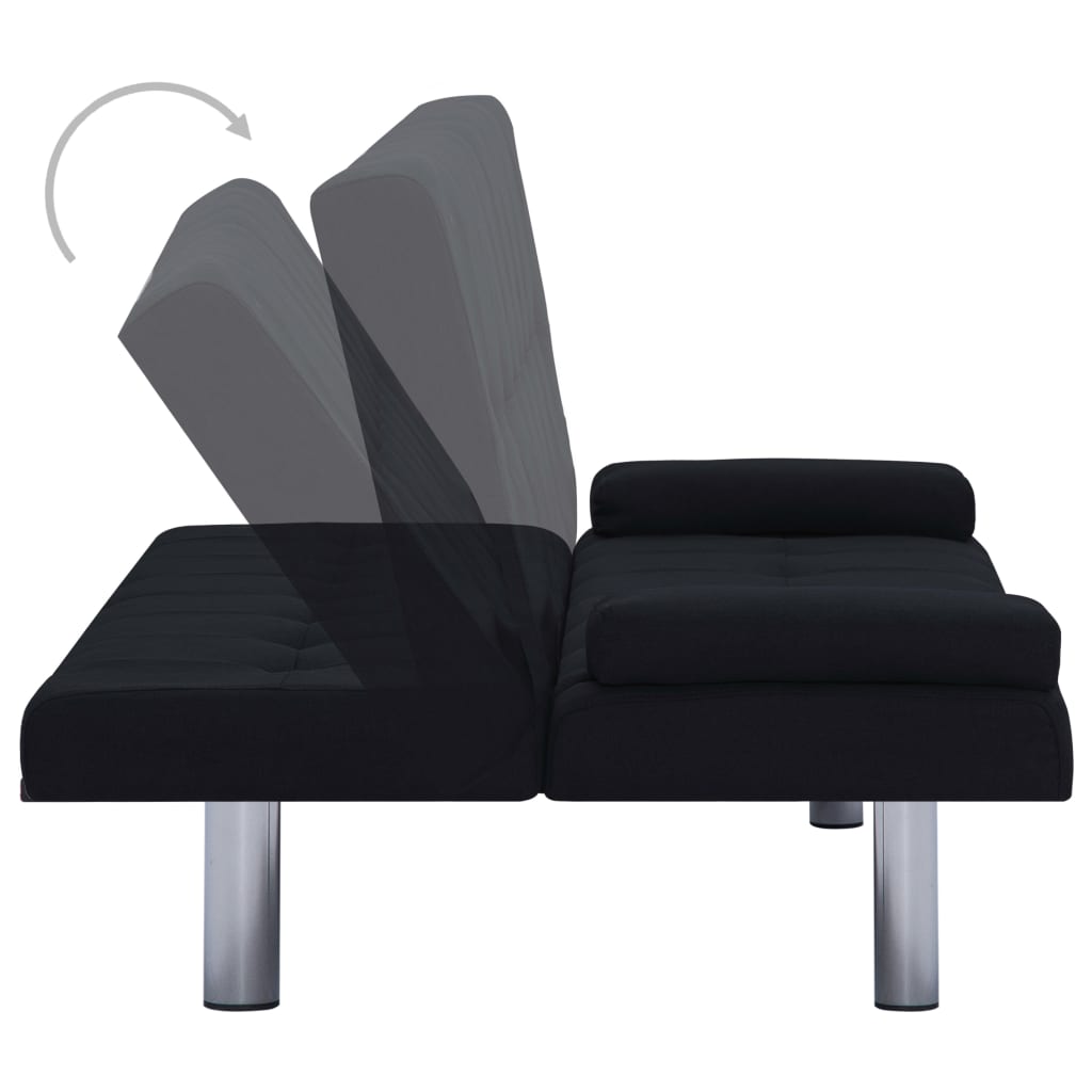 Divano Letto con Due Cuscino in Poliestere Nero