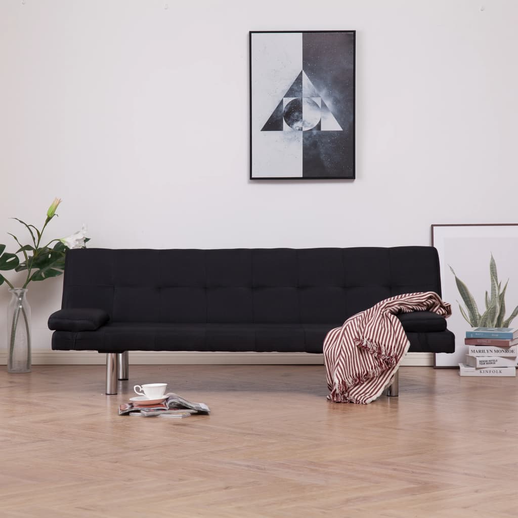 Divano Letto con Due Cuscino in Poliestere Nero