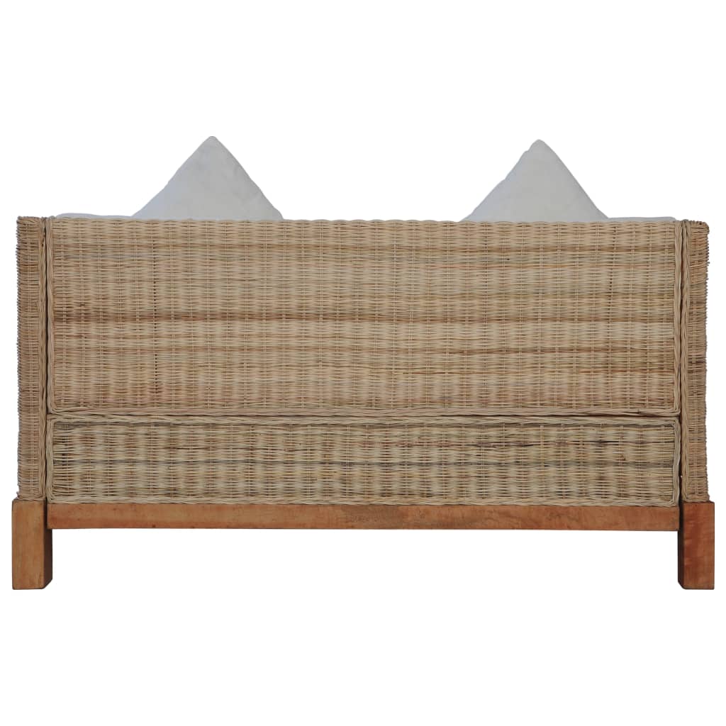 Divano a 2 Posti con Cuscini in Rattan Naturale