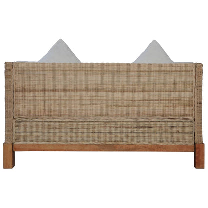 Divano a 2 Posti con Cuscini in Rattan Naturale