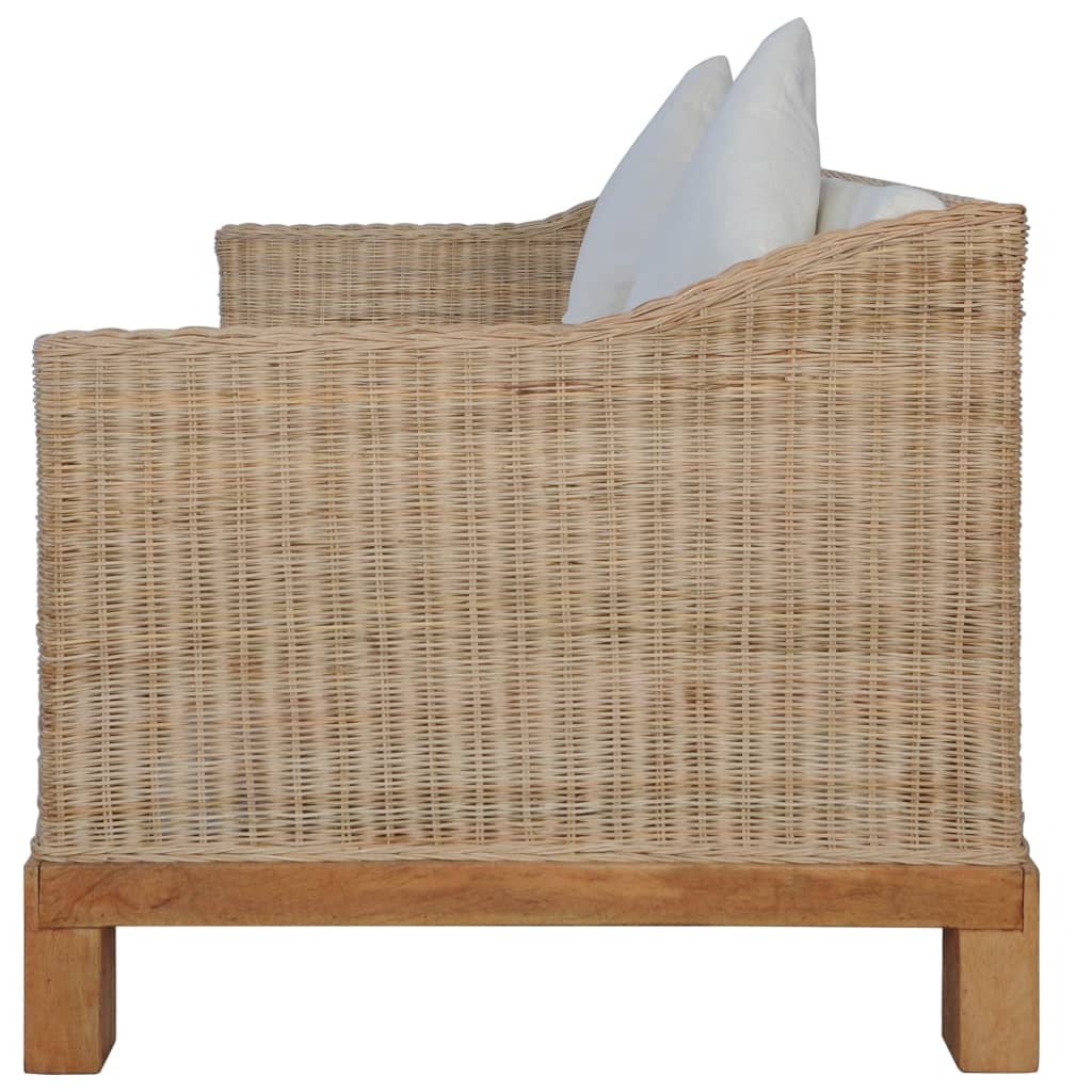 Divano a 2 Posti con Cuscini in Rattan Naturale