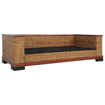 Divano a 3 Posti con Cuscini Marrone in Rattan Naturale