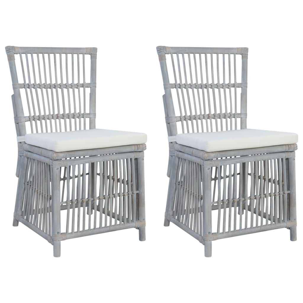 Sedie da Pranzo con Cuscini 2 pz Grigie in Rattan Naturale