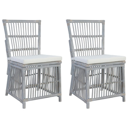 Sedie da Pranzo con Cuscini 2 pz Grigie in Rattan Naturale