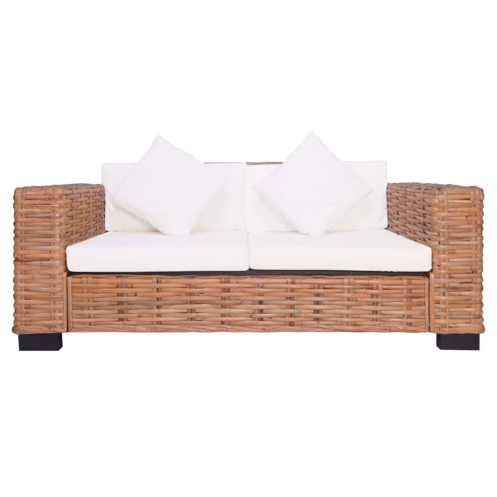 Set di Divani da Giardino con Cuscini 2 pz in Rattan Naturale