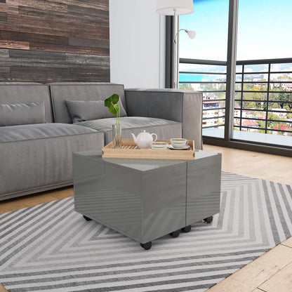 Tavolino da Salotto Grigio Lucido 60x60x35 cm Legno Multistrato