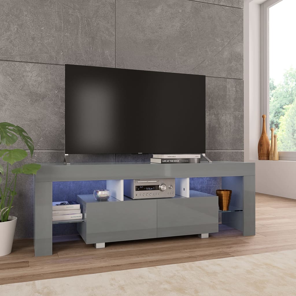 Mobile Porta TV con Luci LED Grigio Lucido 130x35x45 cm