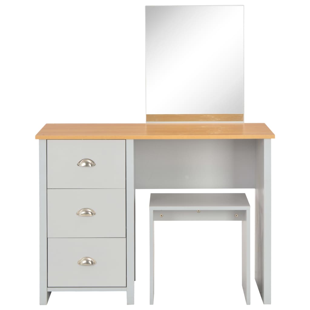 Tavolo da Trucco con Specchio e Sgabello Grigio 104x45x131 cm
