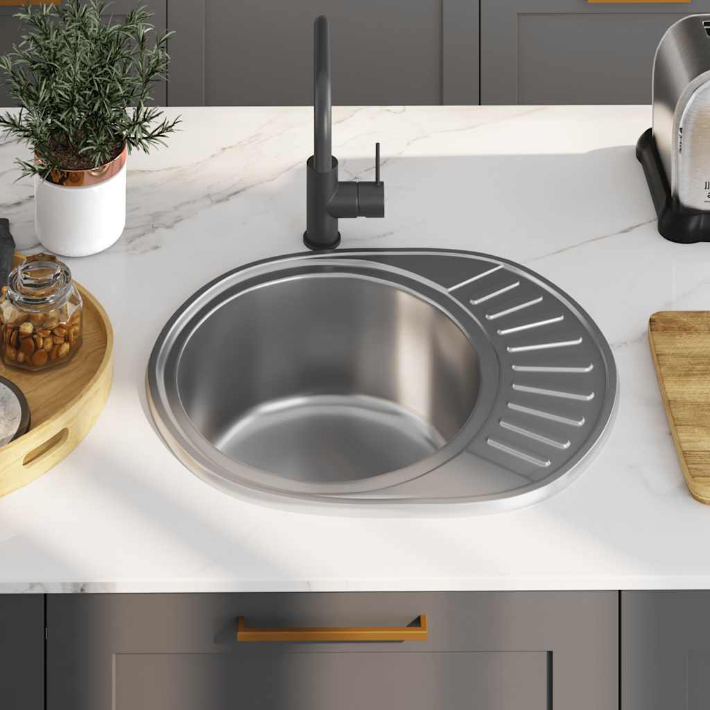 Lavello da Cucina con Filtro e Sifone Ovale in Acciaio Inox
