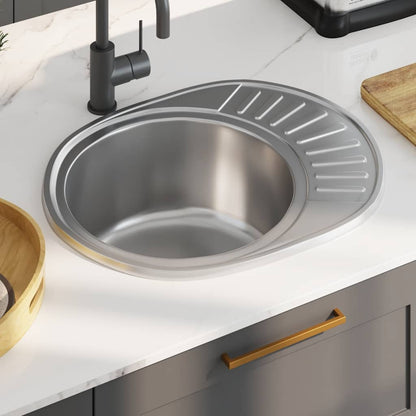 Lavello da Cucina con Filtro e Sifone Ovale in Acciaio Inox