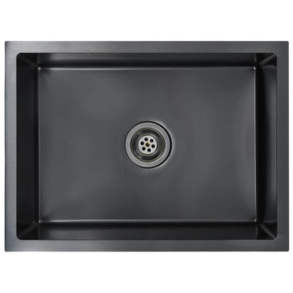 Lavello da Cucina Lavorato a Mano Nero in Acciaio Inox