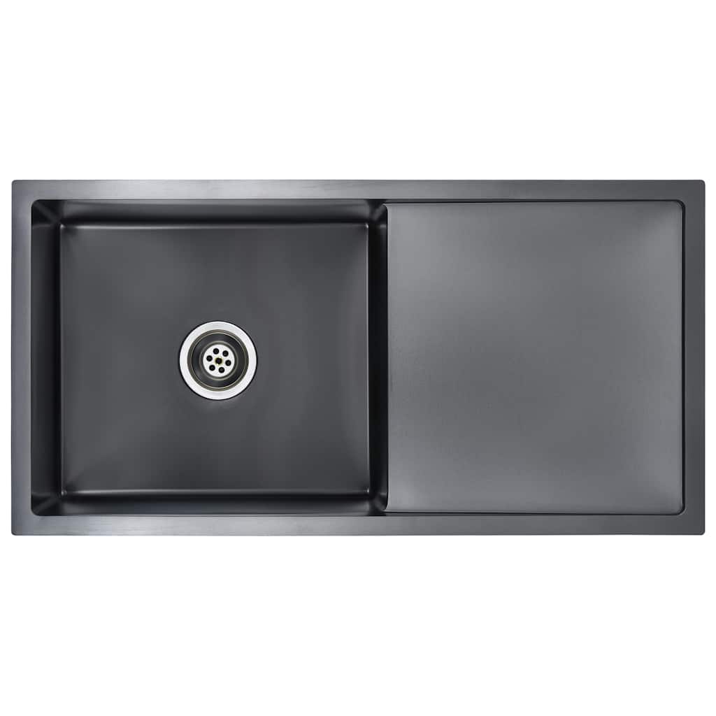 Lavello da Cucina Lavorato a Mano Nero in Acciaio Inox