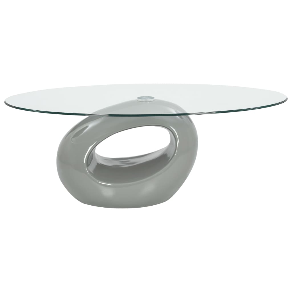 Tavolino da Salotto con Ripiano Ovale in Vetro Grigio Lucido