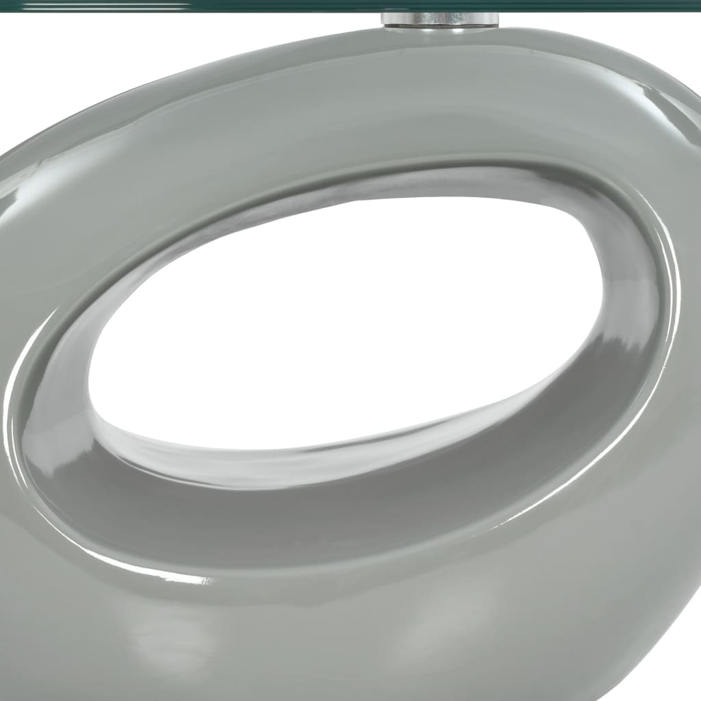 Tavolino da Salotto con Ripiano Ovale in Vetro Grigio Lucido