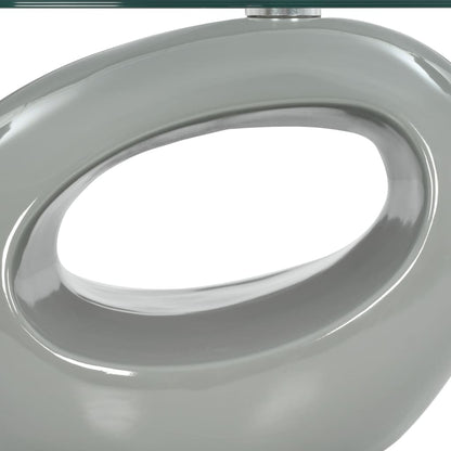 Tavolino da Salotto con Ripiano Ovale in Vetro Grigio Lucido