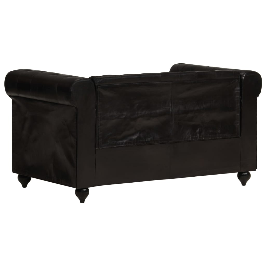 Divano Chesterfield a 2 Posti Nero in Vera Pelle