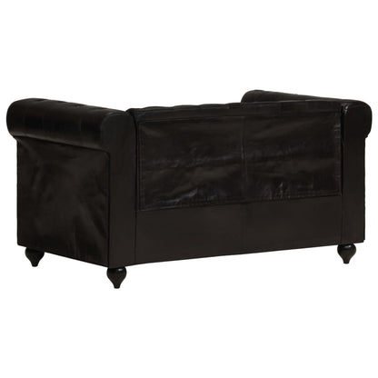 Divano Chesterfield a 2 Posti Nero in Vera Pelle