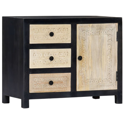 Credenza Intagliata a Mano Grigio 75x35x60 cm Massello di Mango