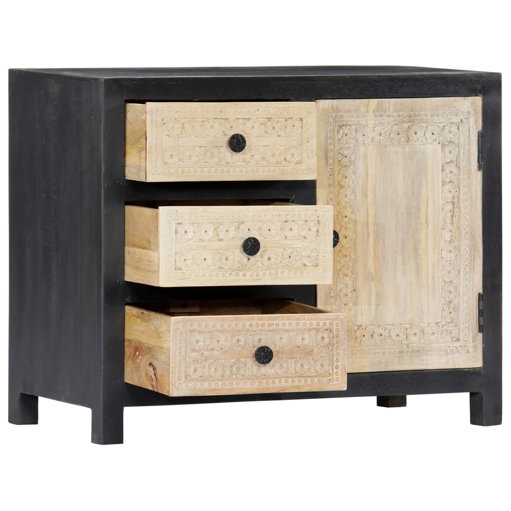 Credenza Intagliata a Mano Grigio 75x35x60 cm Massello di Mango