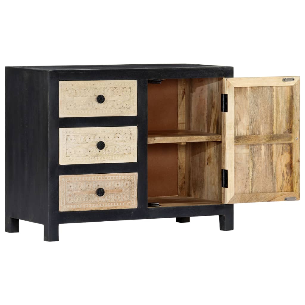 Credenza Intagliata a Mano Grigio 75x35x60 cm Massello di Mango