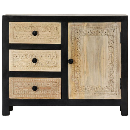 Credenza Intagliata a Mano Grigio 75x35x60 cm Massello di Mango