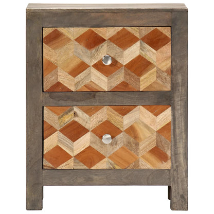 Comodino Grigio 40x30x50 cm in Legno Massello di Mango