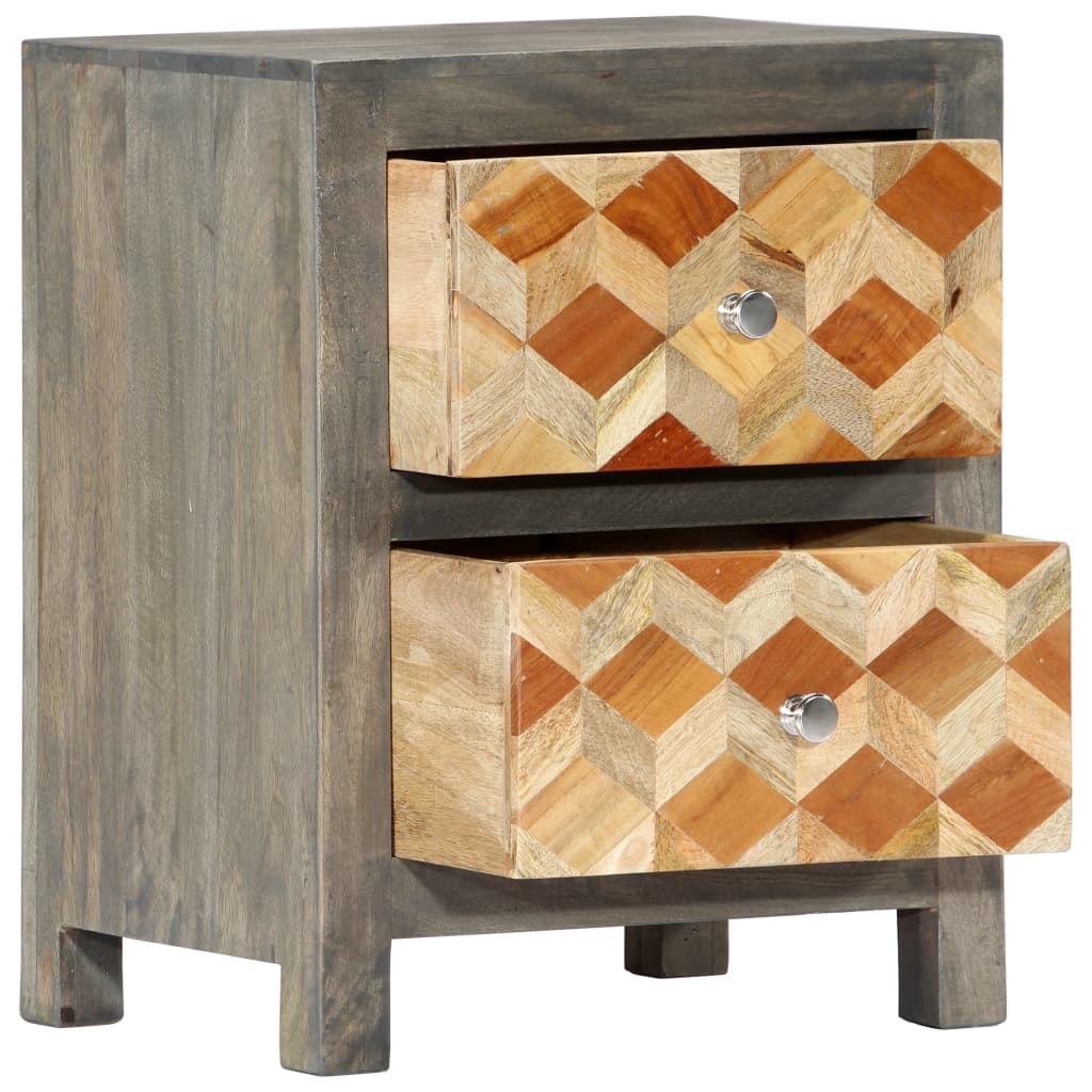 Comodino Grigio 40x30x50 cm in Legno Massello di Mango