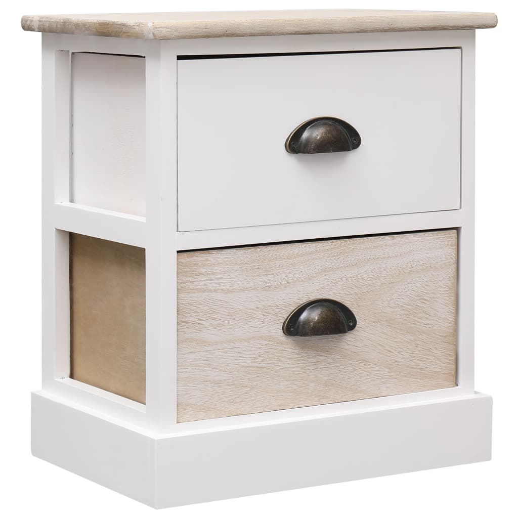 Comodino Bianco e Naturale 38x28x45 cm in Legno di Paulonia