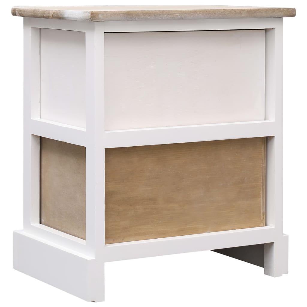 Comodino Bianco e Naturale 38x28x45 cm in Legno di Paulonia