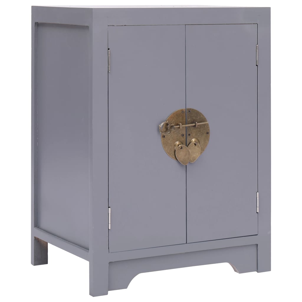 Comodino Grigio 38x28x52 cm in Legno di Paulownia