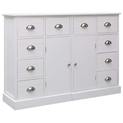 Credenza con 10 Cassetti Bianca 113x30x79 cm in Legno