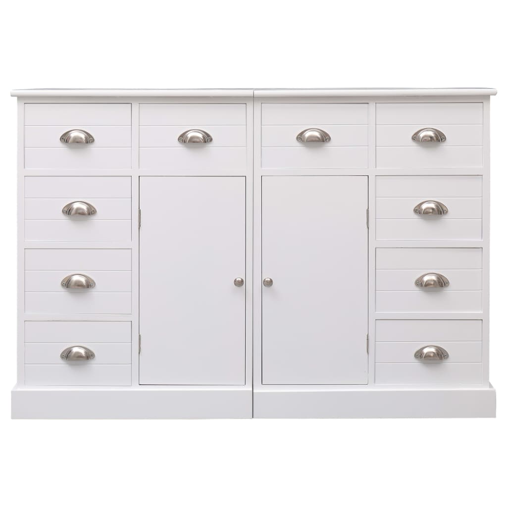 Credenza con 10 Cassetti Bianca 113x30x79 cm in Legno
