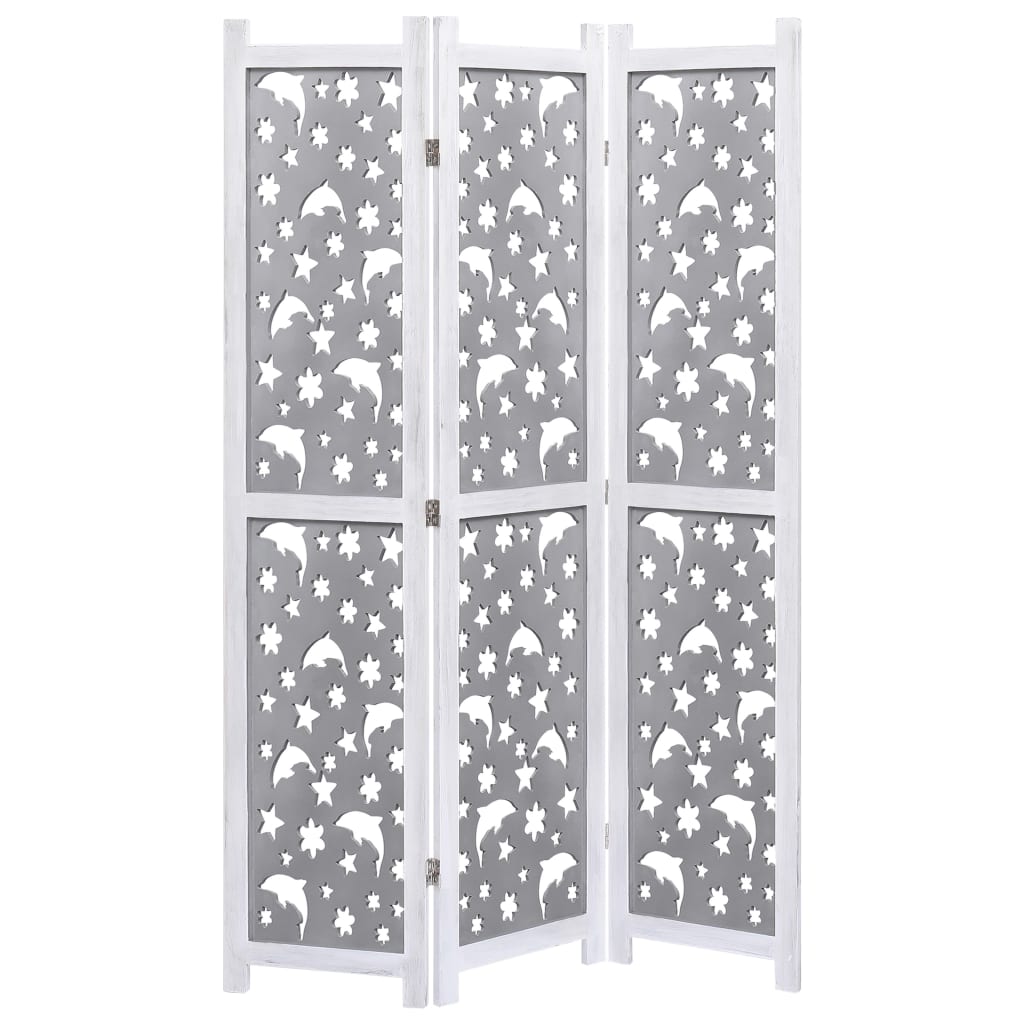 Divisorio a 3 Pannelli Grigio 105x165 cm in Legno Massello