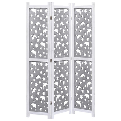 Divisorio a 3 Pannelli Grigio 105x165 cm in Legno Massello