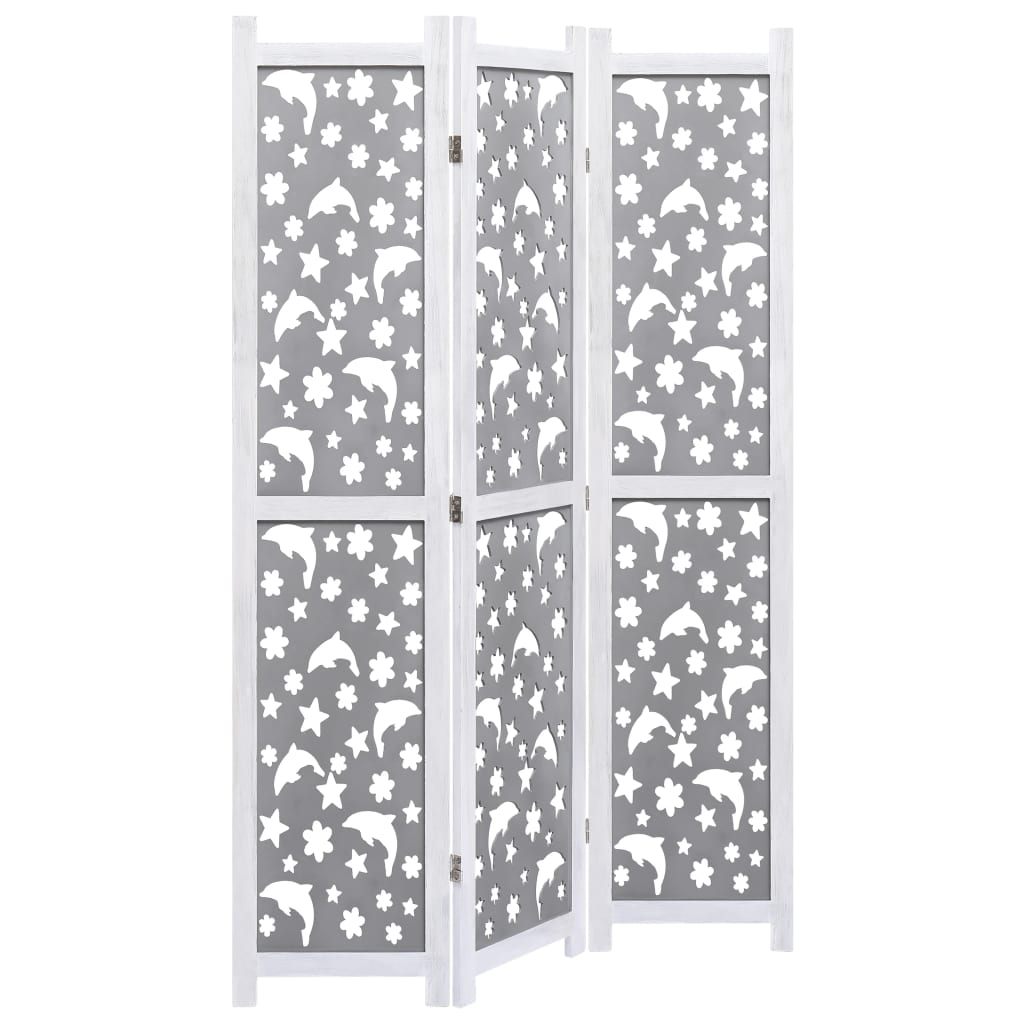 Divisorio a 3 Pannelli Grigio 105x165 cm in Legno Massello