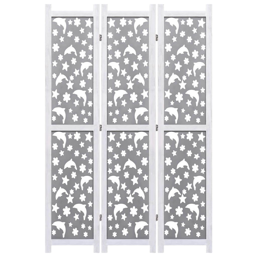 Divisorio a 3 Pannelli Grigio 105x165 cm in Legno Massello