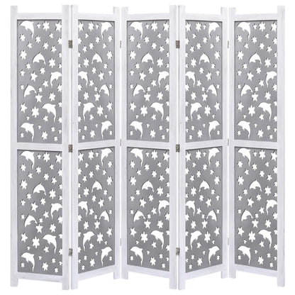 Divisorio a 5 Pannelli Grigio 175x165 cm in Legno Massello