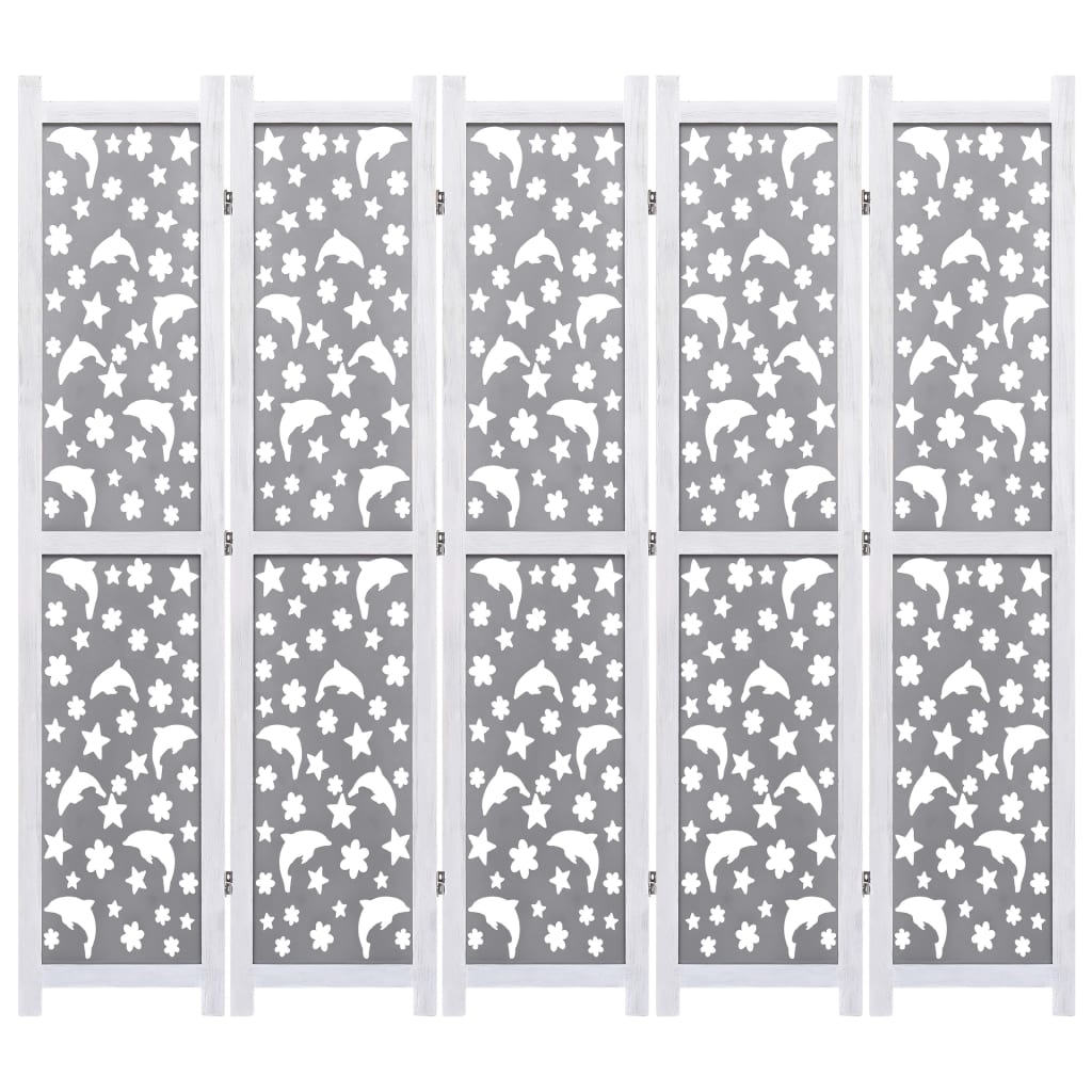 Divisorio a 5 Pannelli Grigio 175x165 cm in Legno Massello